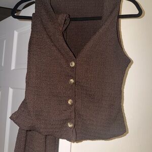 Zara Brown Textured Jumpsuit